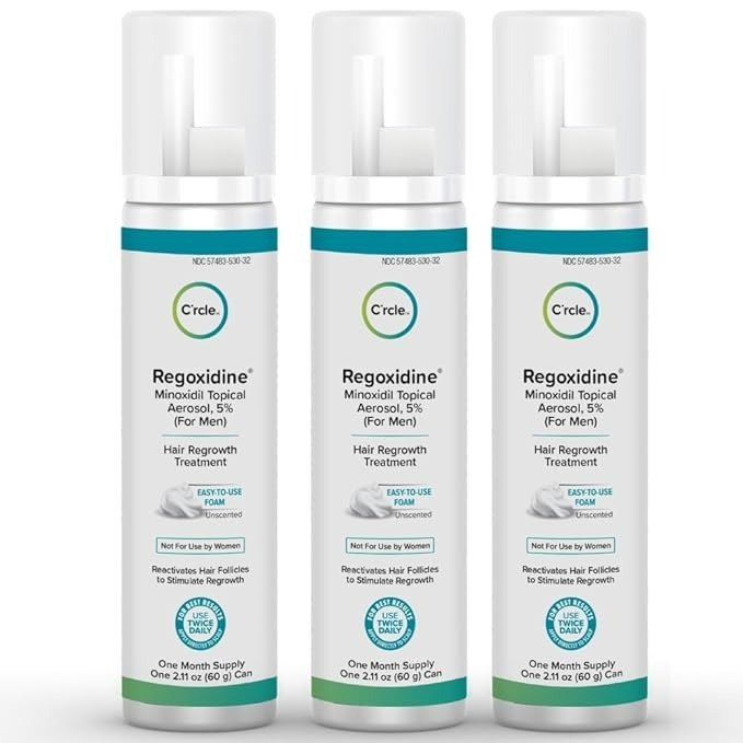 Regoxidine Men's 5% Minoxidil Foam & Topical - Helps Restore Vertex Hair Loss & Thinning Hair - 3 Month's Supply