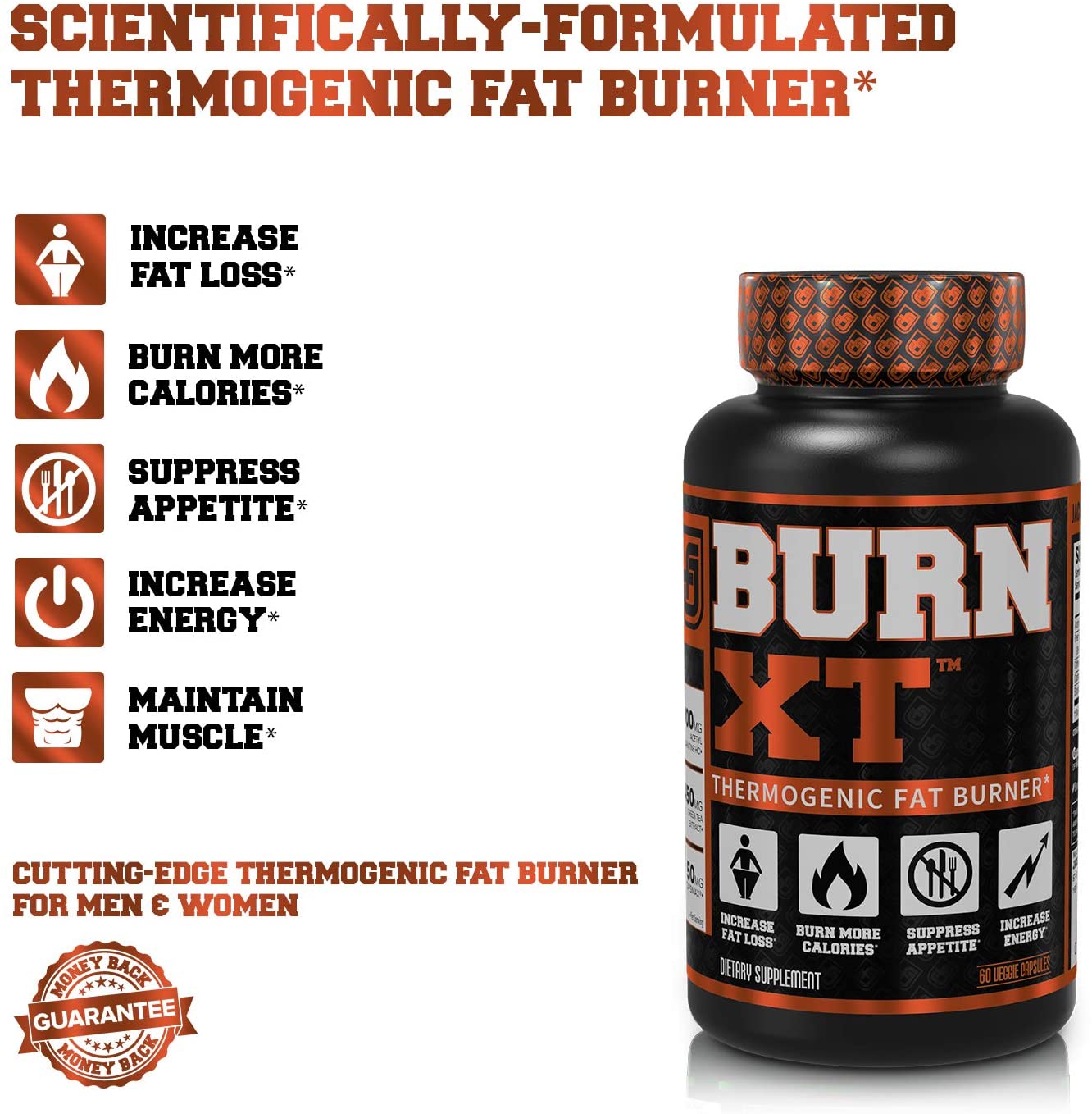 Burn-XT Thermogenic Fat Burner - Weight Loss Supplement, Appetite Suppressant, Energy Booster - Premium Fat Burning Acetyl L-Car