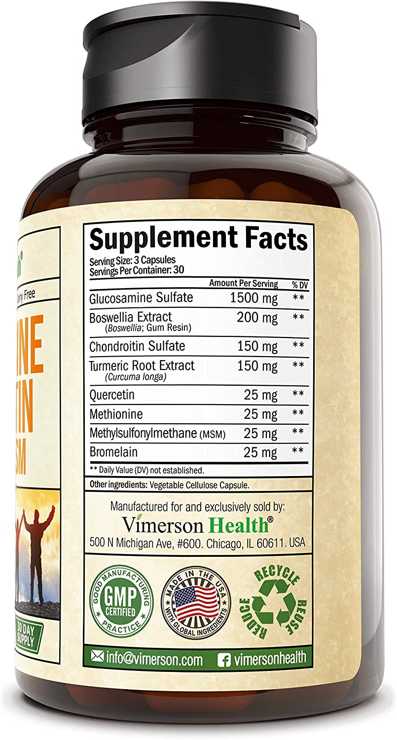 Glucosamine with Chondroitin Turmeric MSM Boswellia. Supports Occasional Joint Pain Relief. Helps Inflammatory Response, Antioxi