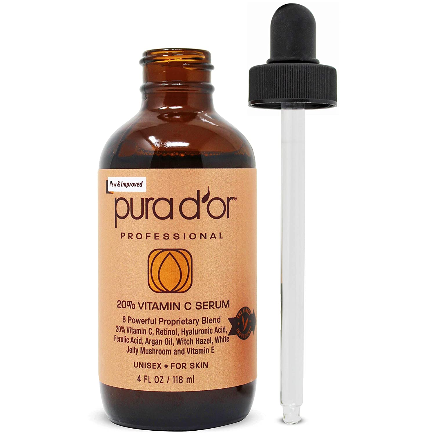 PURA D'OR 20% Vitamin C Serum Premium Professional Grade (4oz / 118mL)