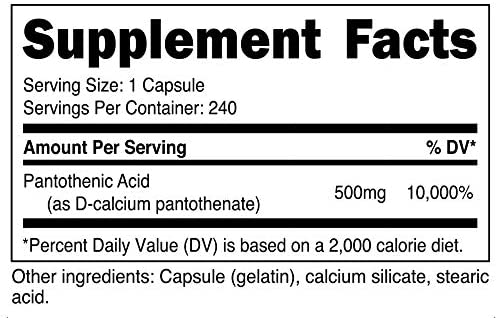 Nutricost Pantothenic Acid (Vitamin B5) 500mg - 240 Tablet