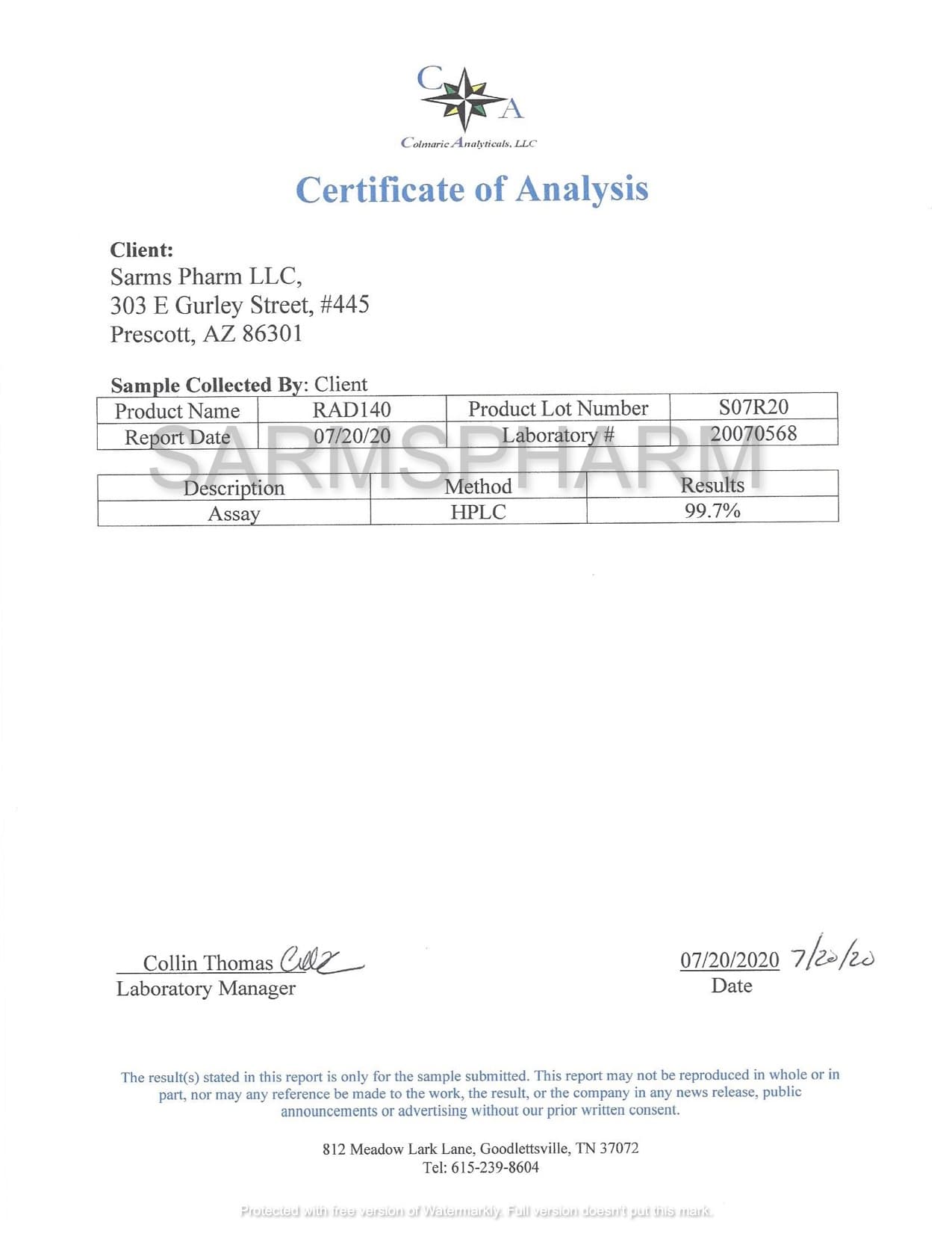 Sarms Pharm Testolone - RAD-140