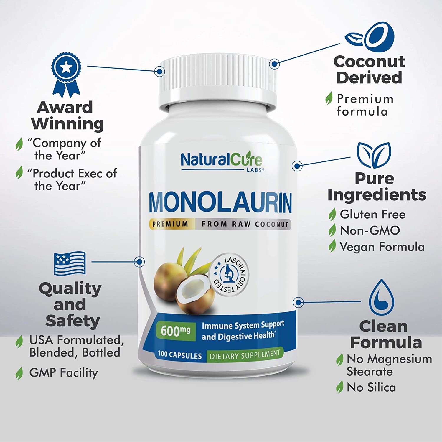 Natural Cure Labs Monolaurin 600mg - 100 Tablet