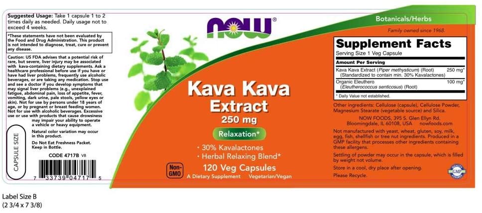 NOW Supplements, Kava Kava Extract 250 mg - 120 Tablet