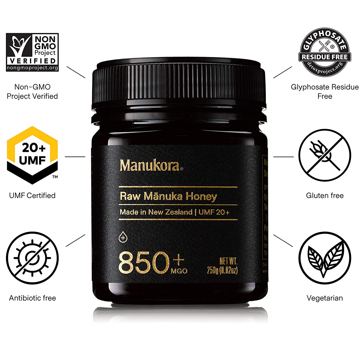 Manukora UMF 20+/MGO 850+ Raw Manuka Honey - 250g/8.8oz