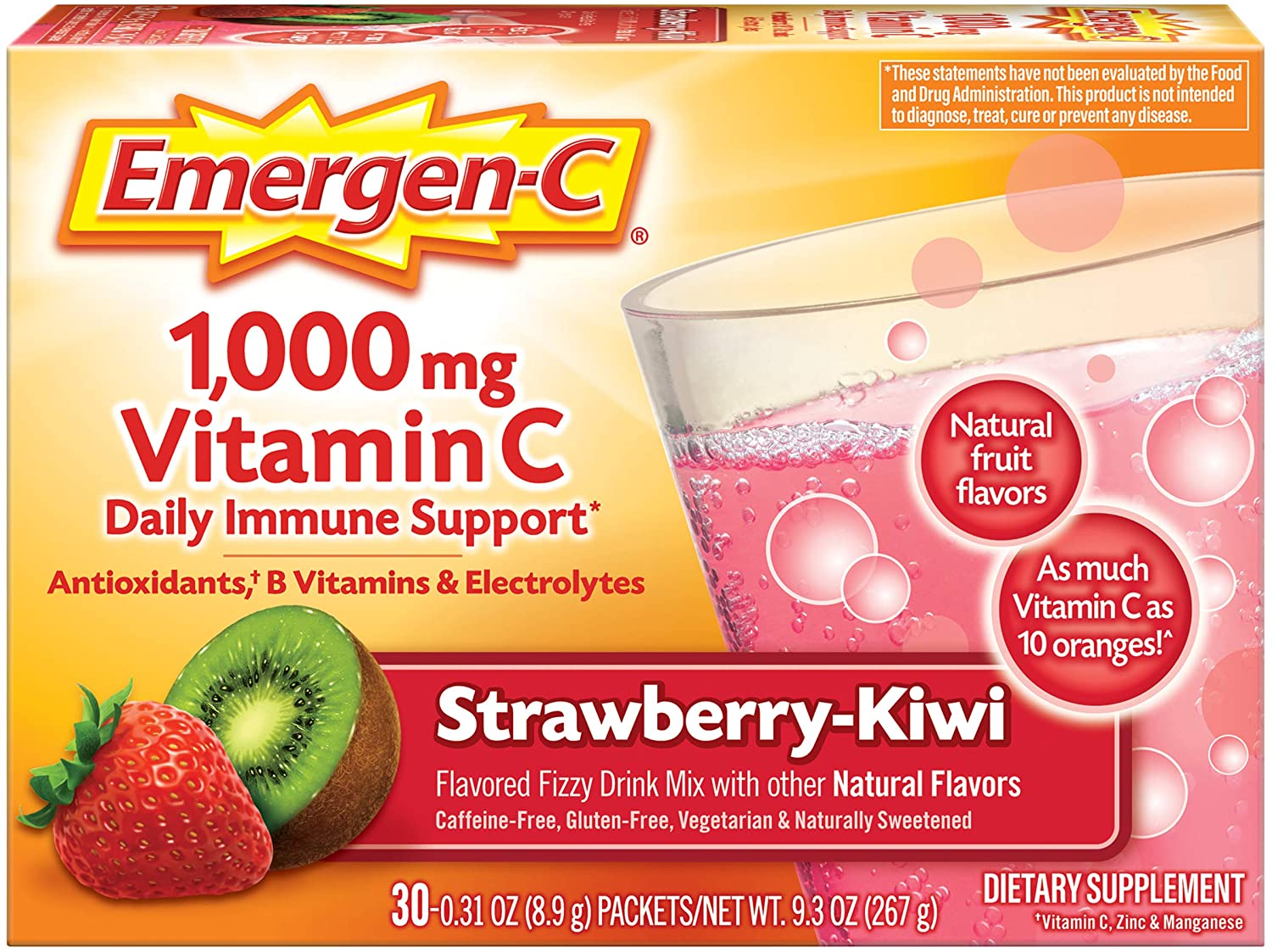 Emergen-C 1000mg Vitamin C Strawberry-Kiwi Powder - 30 Paket