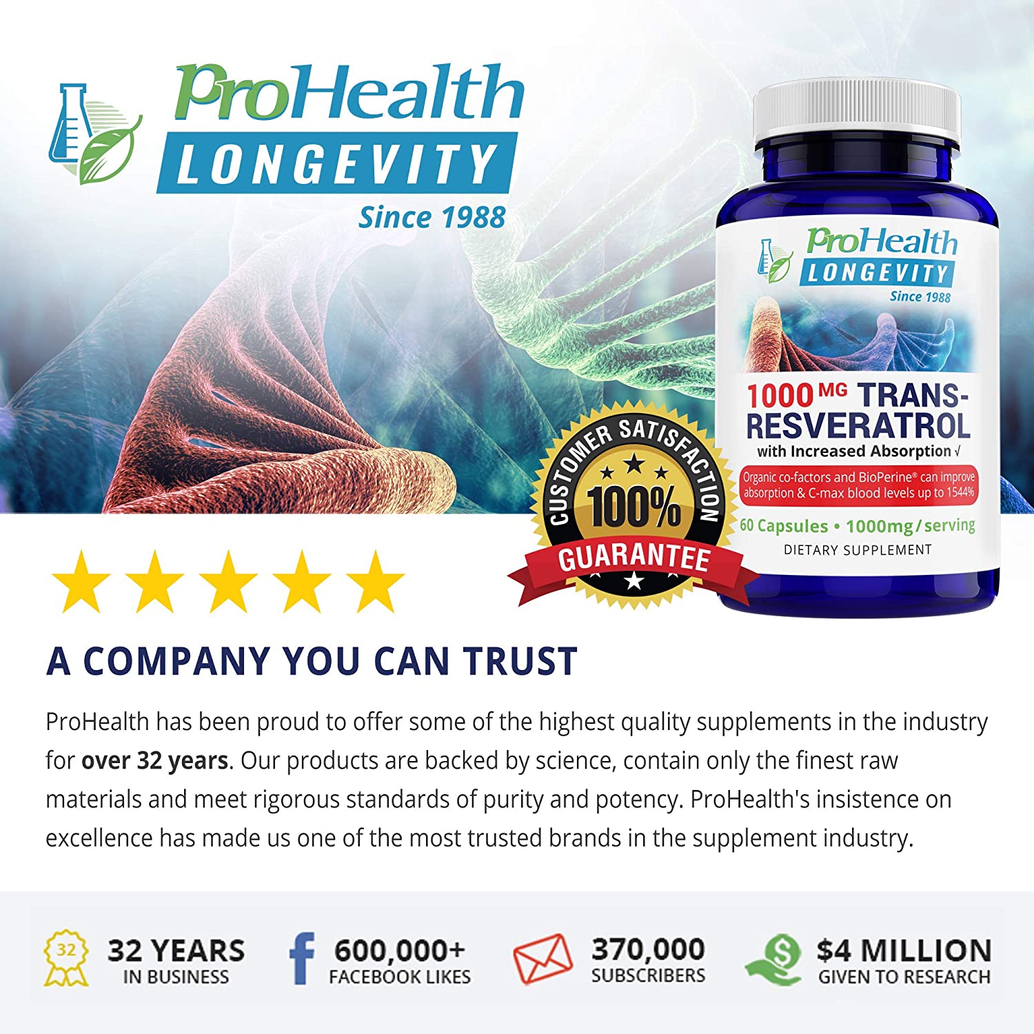 ProHealth Longevity 1000 mg Trans Resveratrol - 60 Tablet