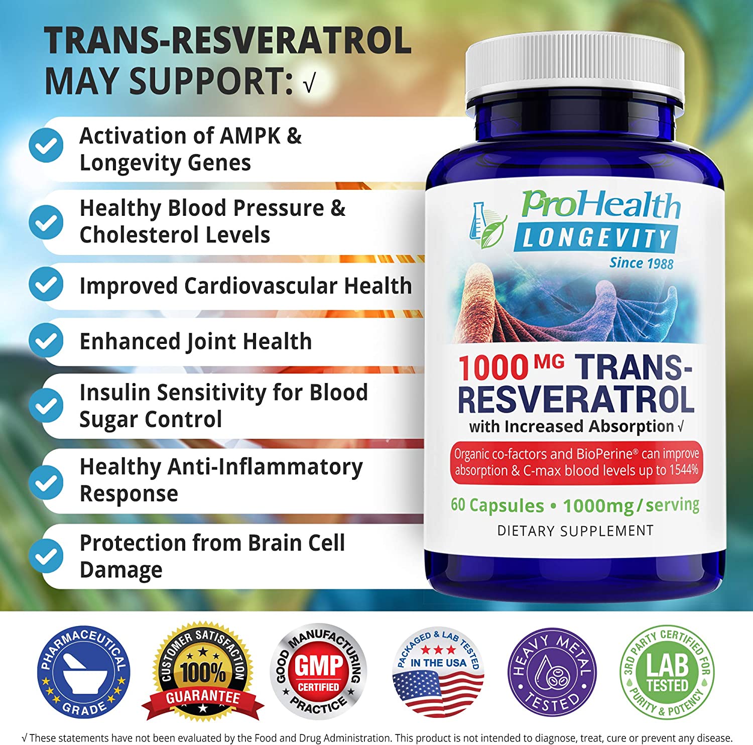 ProHealth Longevity 1000 mg Trans Resveratrol - 60 Tablet