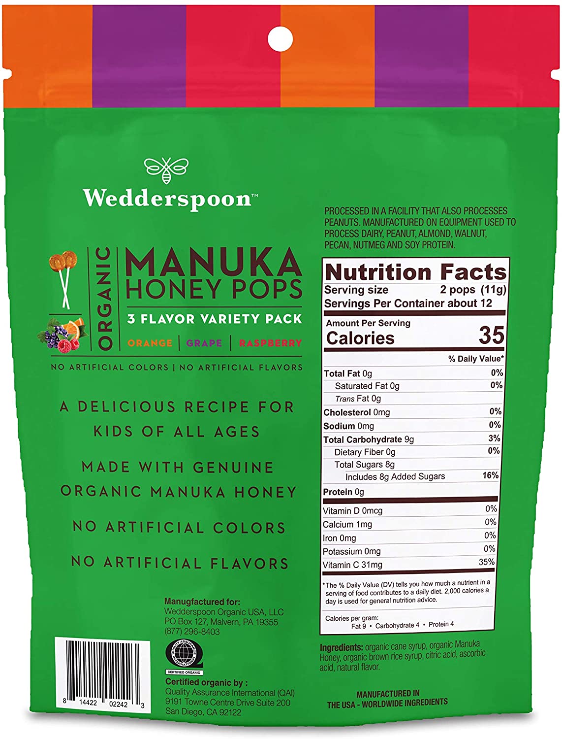 Wedderspoon Organic Manuka Honey Pops - 24 Count