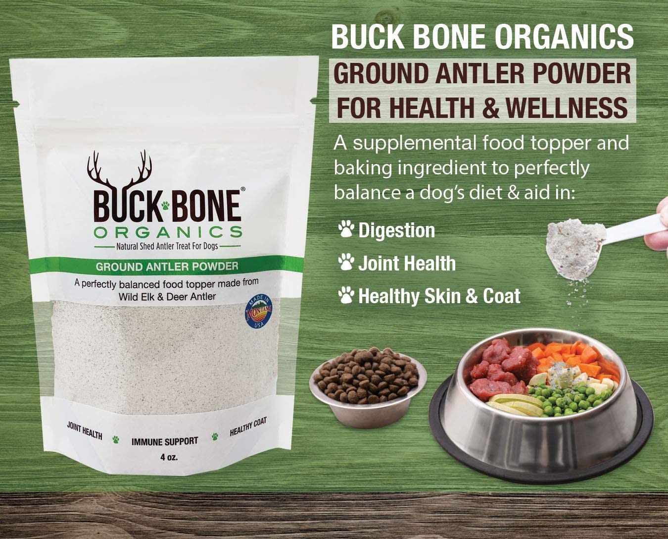 Buck Bone Organics Ground Wild Elk and Deer Antler Powder - 4 oz