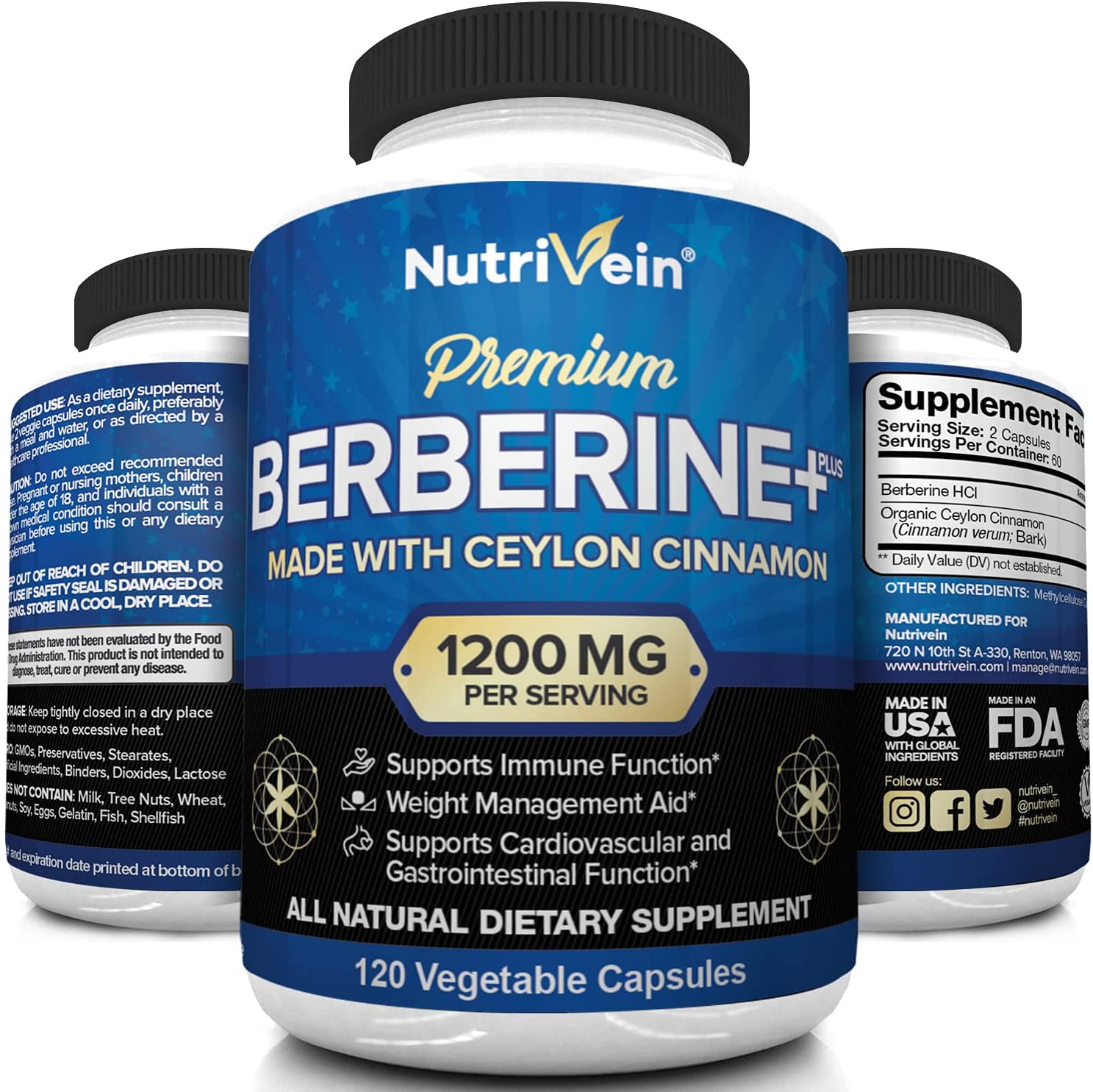 Nutrivein Berberine - 120 Tablet