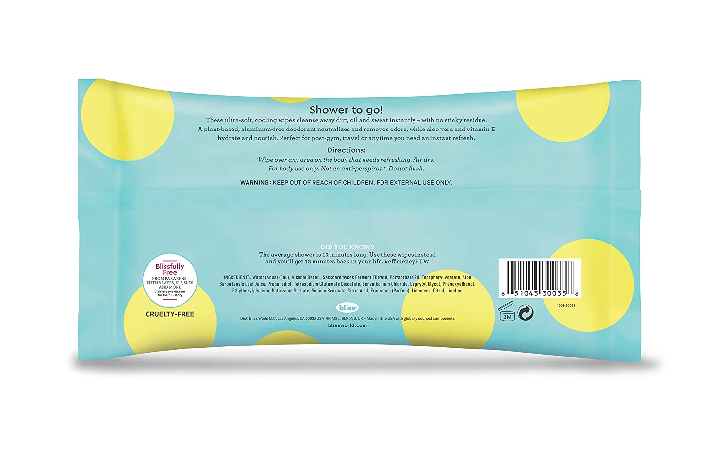 Bliss Refreshing Body Wipes - 30 ct