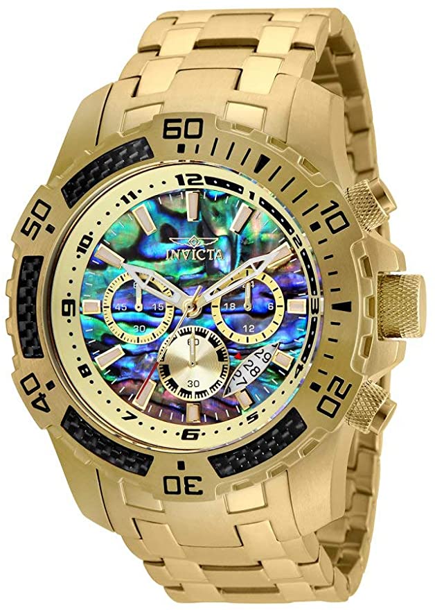 Invicta Men's Pro Diver Scuba Quartz Chronograph Carbon Fiber Bezel Abalone Dial Bracelet Watch