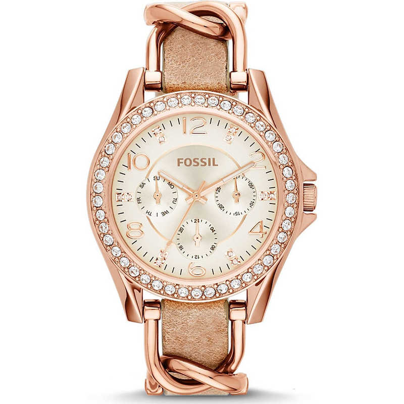 Fossil Women's Riley Stainless Steel Crystal-Accented Multifunction Quartz Watch