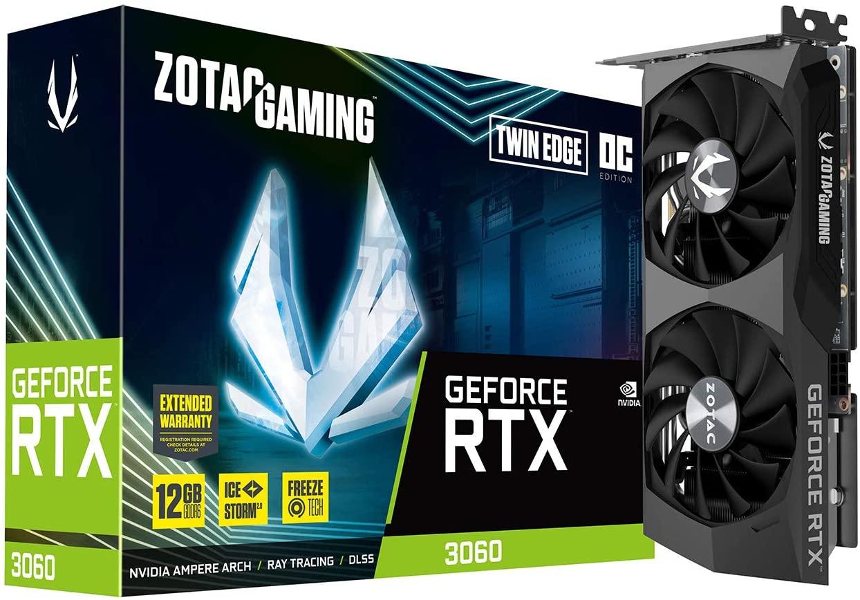 Zotac Gaming GeForce RTX 3060 Twin Edge OC 12GB GDDR6 192-bit 15 Gbps PCIE 4.0 Gaming Graphics Card, IceStorm 2.0 Cooling, Activ