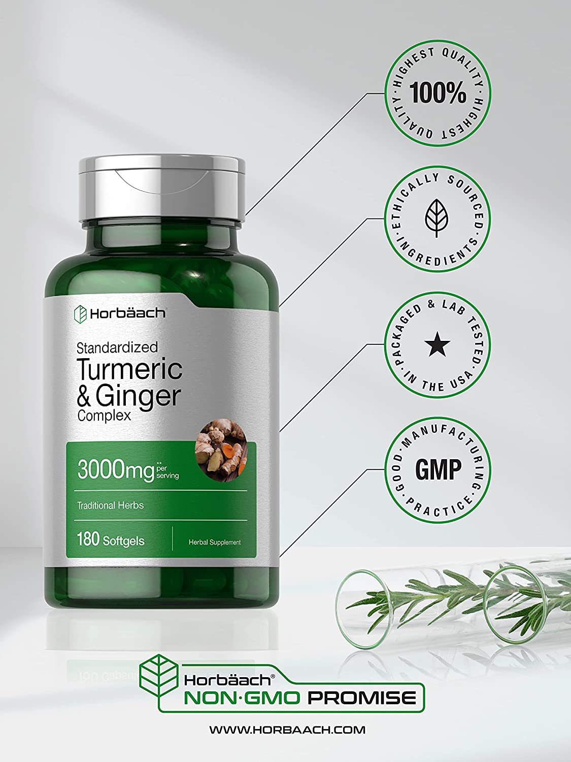 Horbaach Turmeric and Ginger Supplement - 180 Tablet