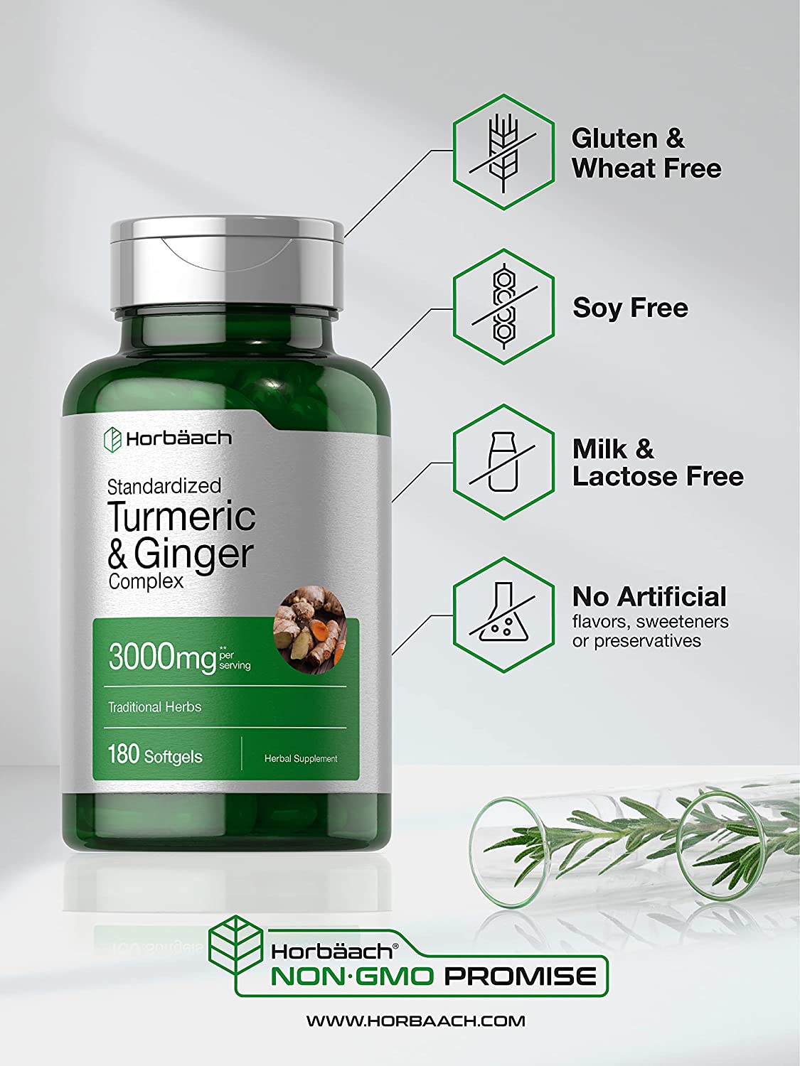 Horbaach Turmeric and Ginger Supplement - 180 Tablet