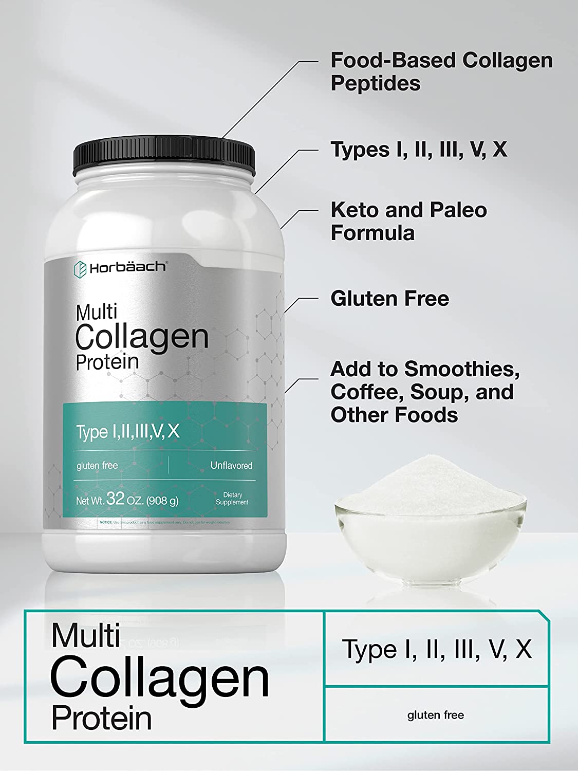 Horbaach Multi Collagen Protein Powder - 908 g