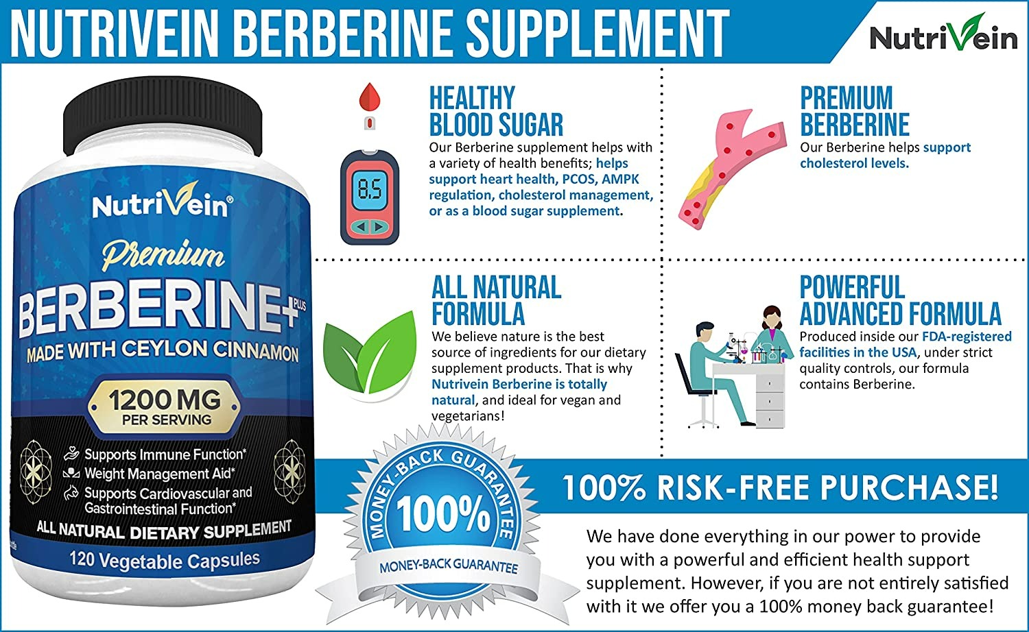 Nutrivein Berberine-  120 Capsules