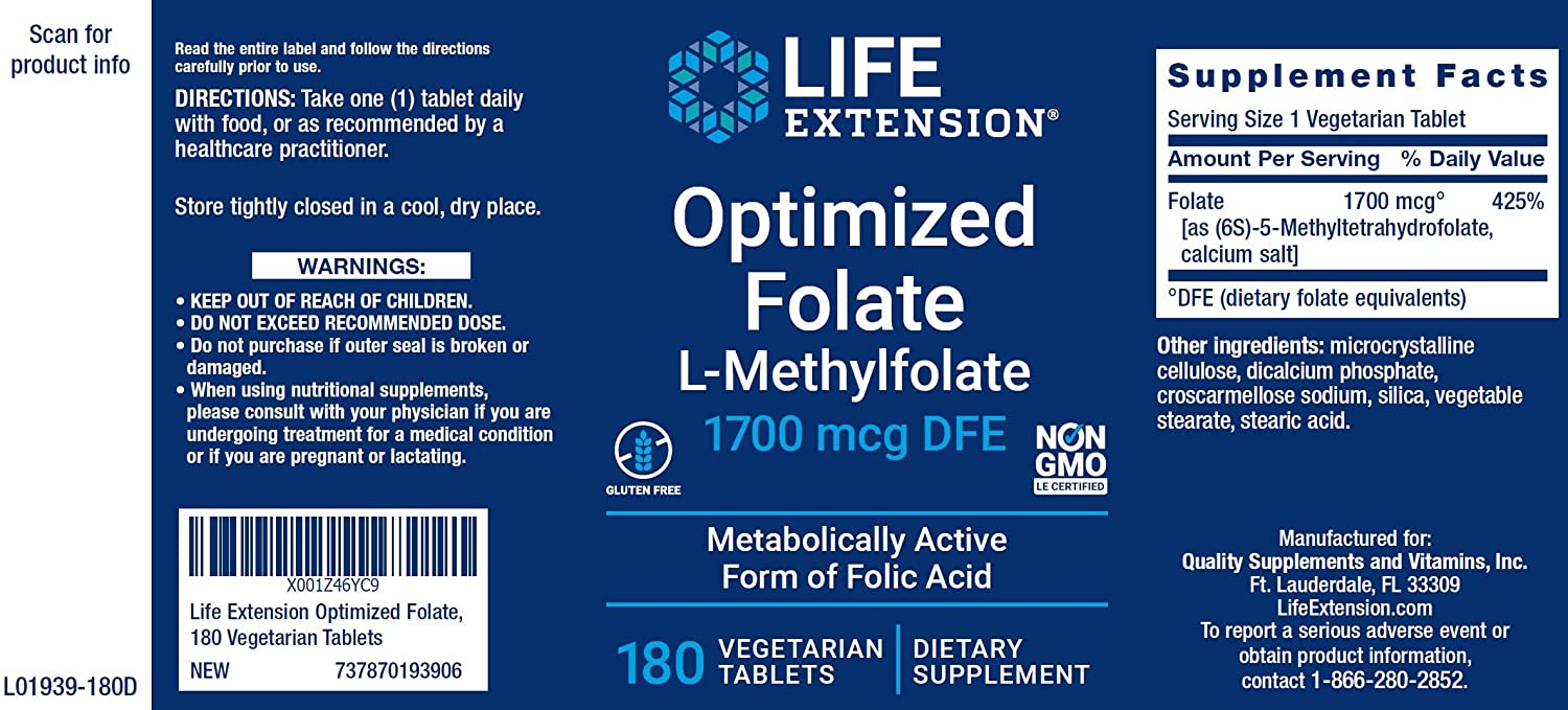 Life Extension Optimized Folate - 180 Tablet