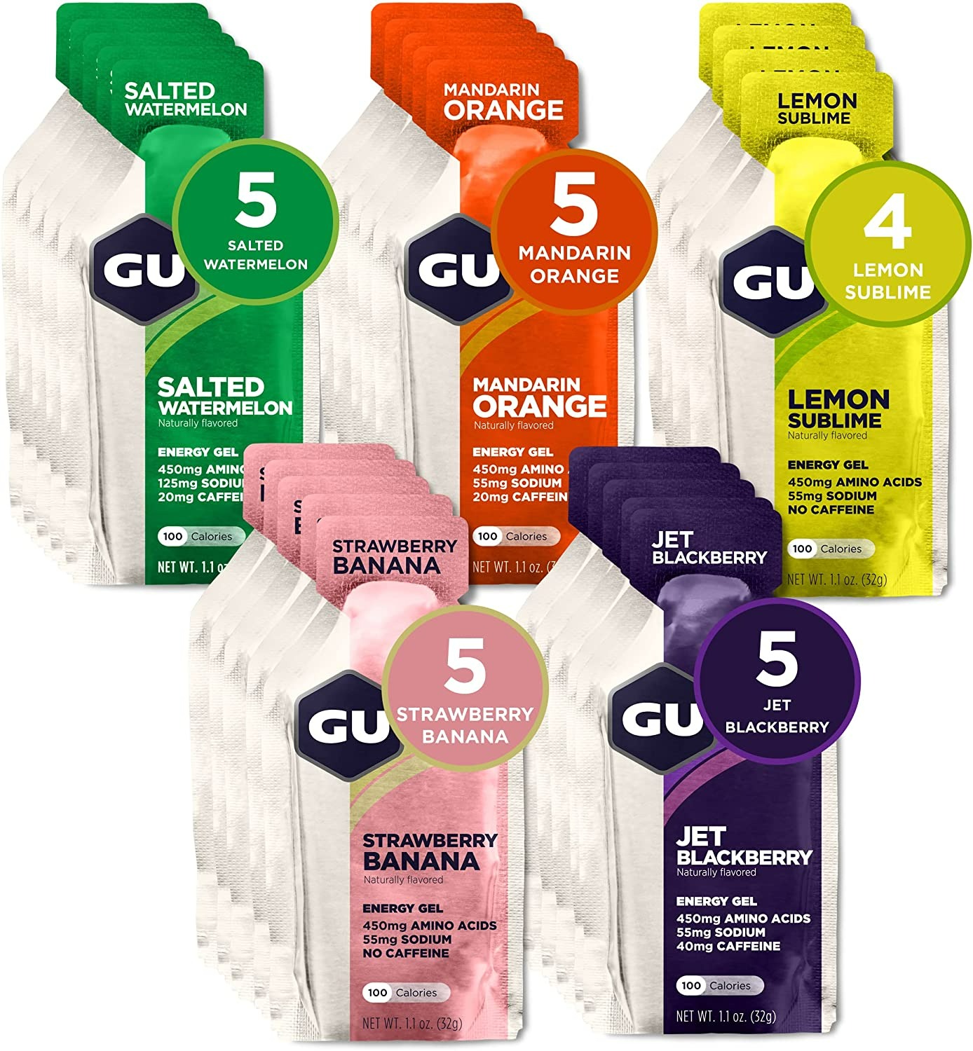 Gu Energy Original Sports Nutrition Energy Gel Assorted Fruity Flavors - 24 Count