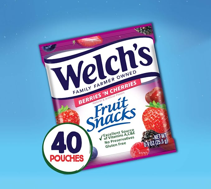 Welch's Fruit Snacks Berries 'n Cherries 0.9 Oz - 40 Adet