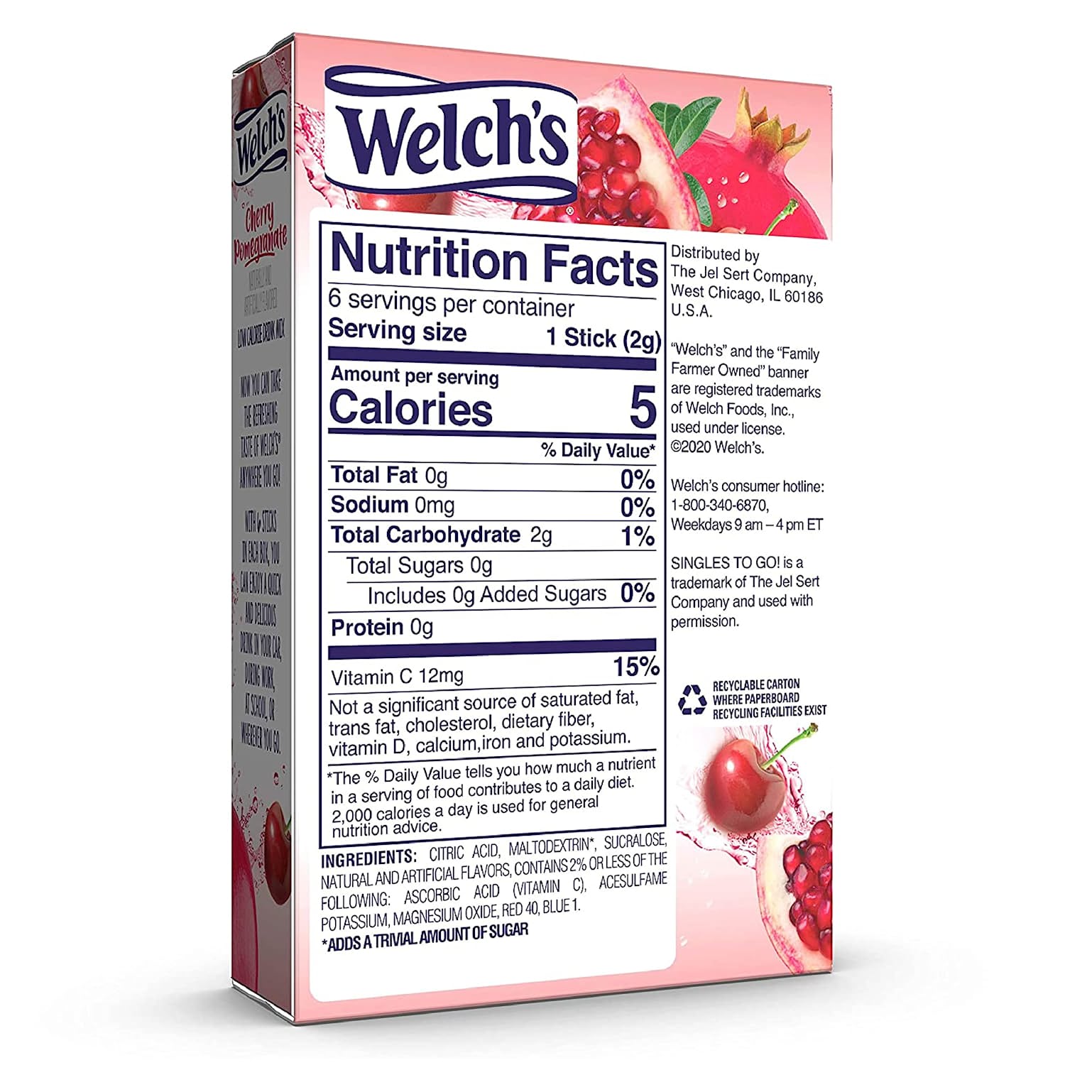 Welch's Drink Mix - Cherry Pomegranate 0.46 Oz - 12'li Paket