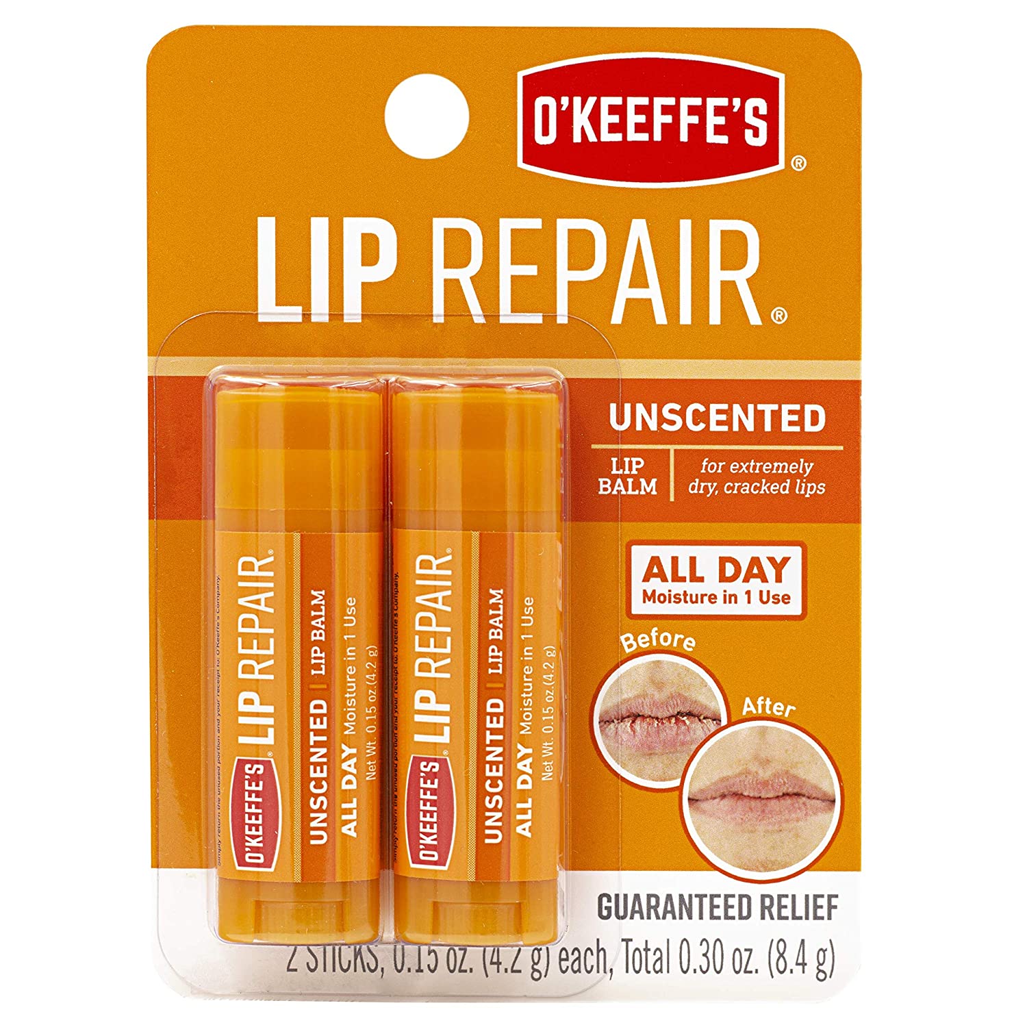 O'Keeffe's Unscented Lip Repair Lip Balm - 2 Adet