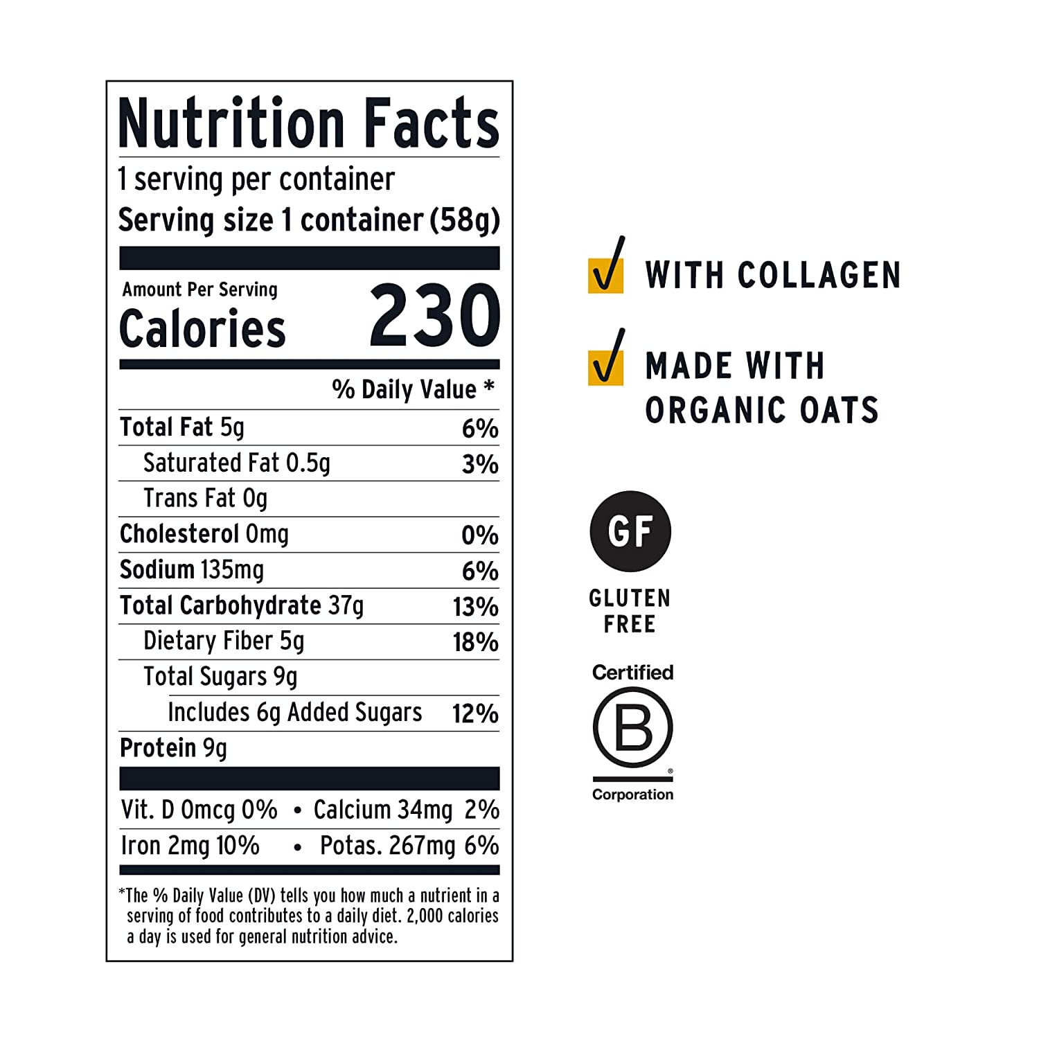 Purely Elizabeth Gluten-Free Collagen Oats Cup - 2 Oz - 12 Adet