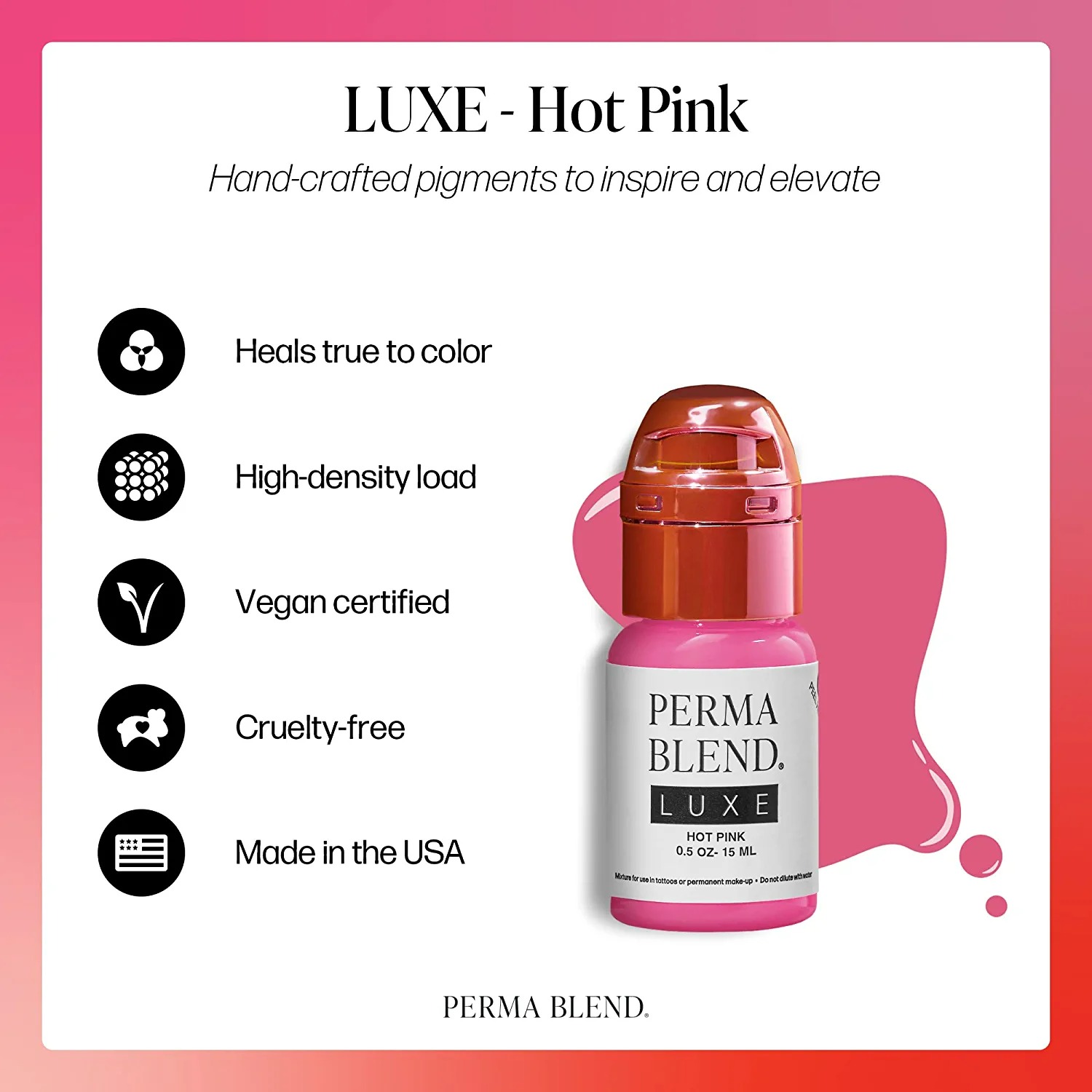 Perma Blend Luxe - Hot Pink - Microblading Ink to Enhance Lip Color - 0.5 Oz