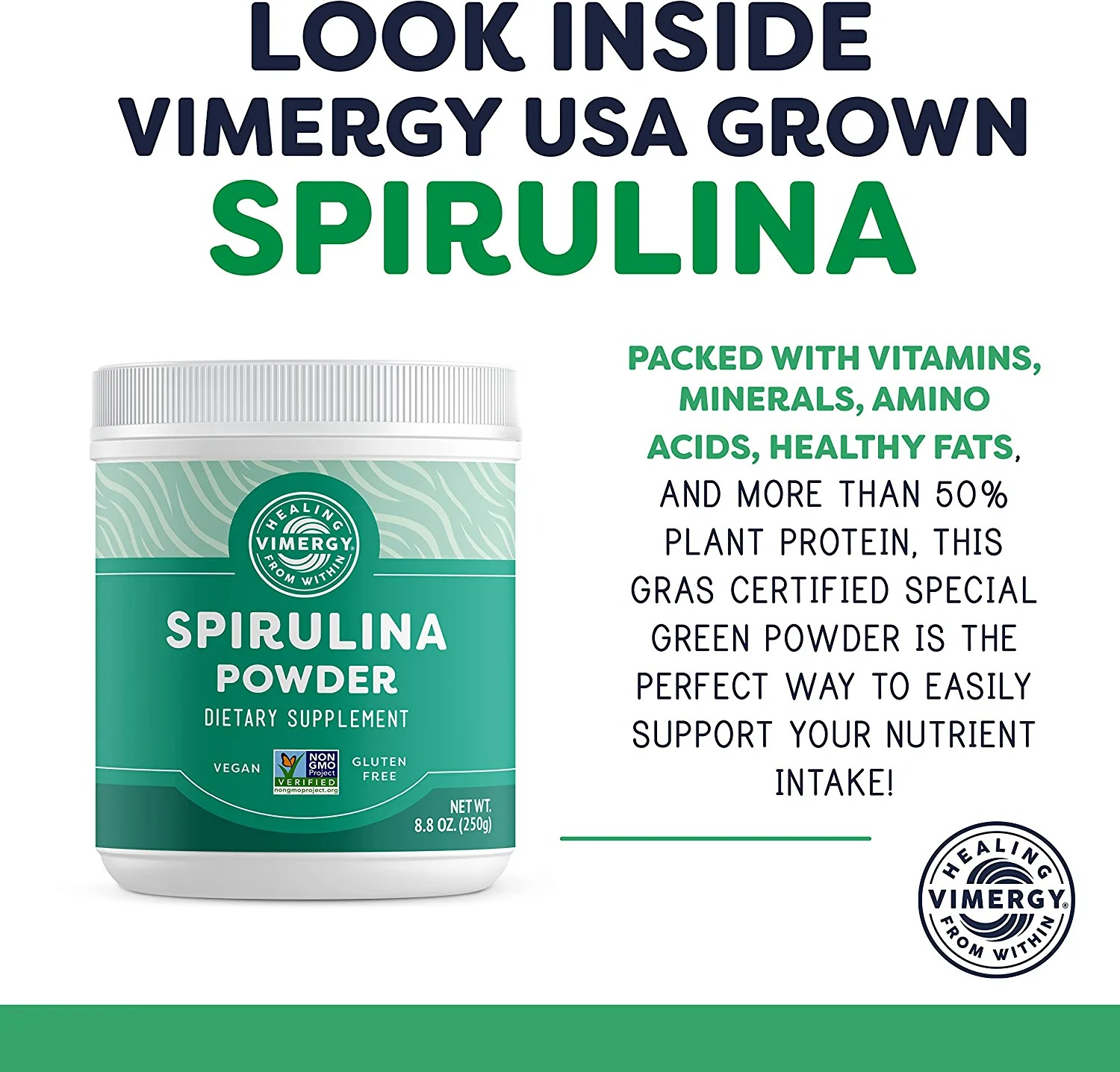 Vimergy Natural Spirulina Powder - 250 Gr