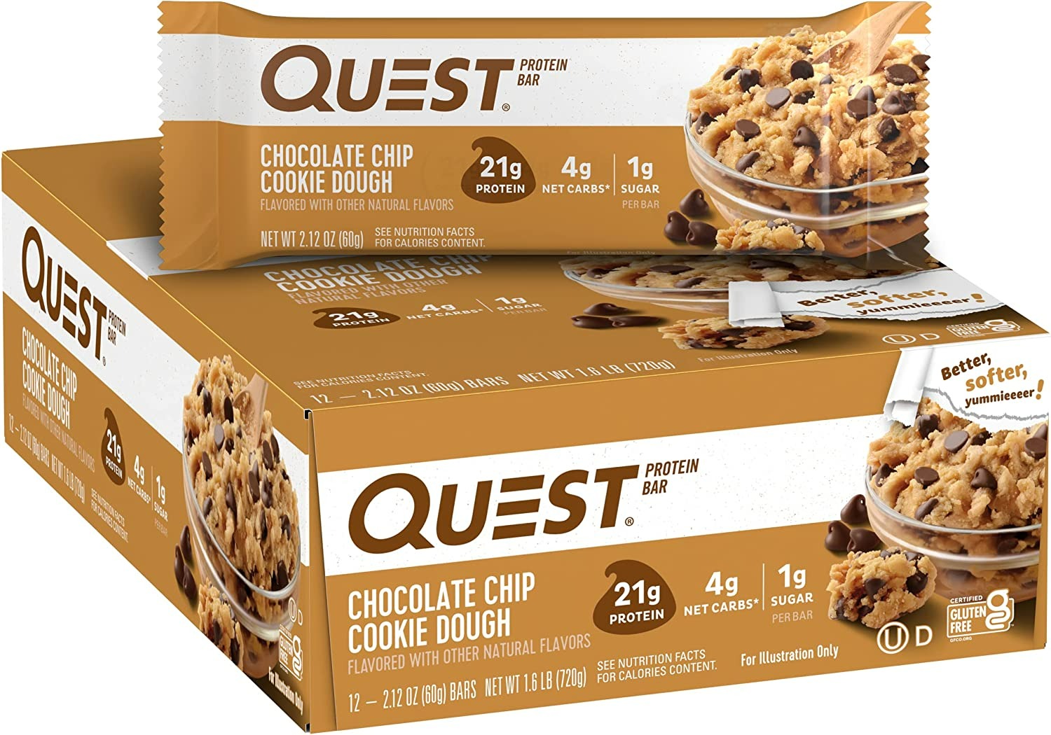 Quest Nutrition Chocolate Chip Cookie Dough Protein Bars  - 12 Adet