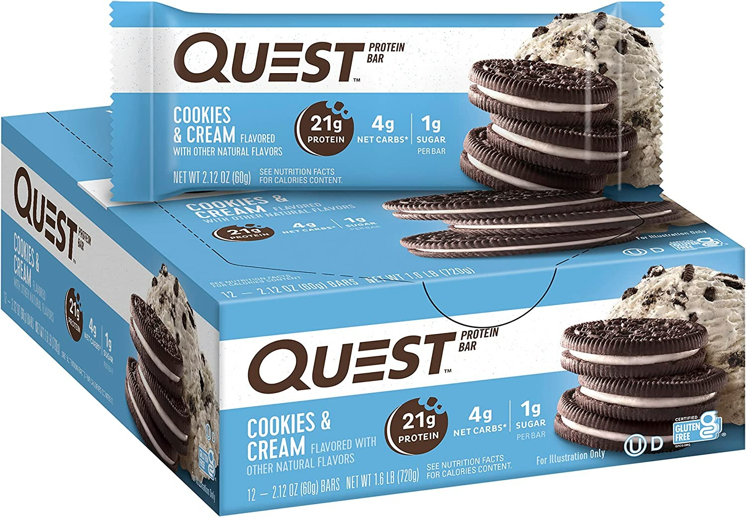 Quest Nutrition Cookies & Cream Protein Bars - 12 Adet