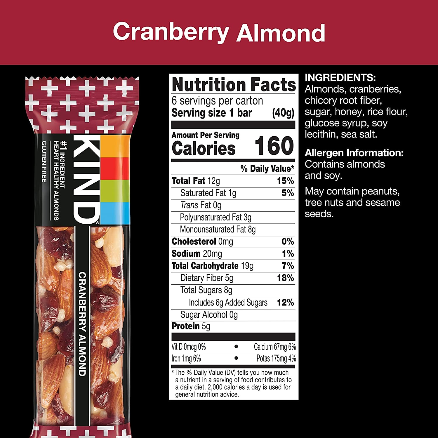 KIND Bars - Cranberry Almond - 12 Adet