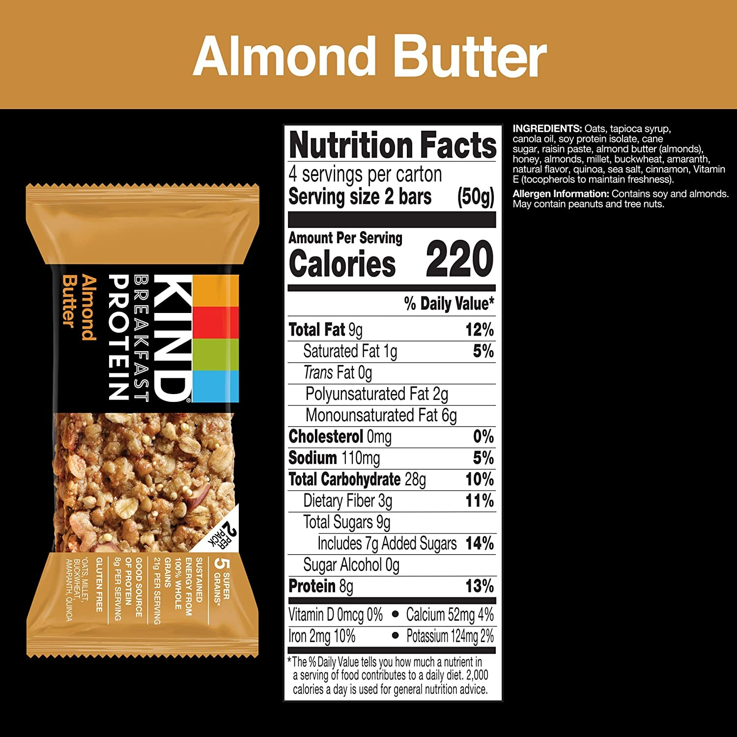 KIND Breakfast Protein Bars - Almond Butter - 8 Adet