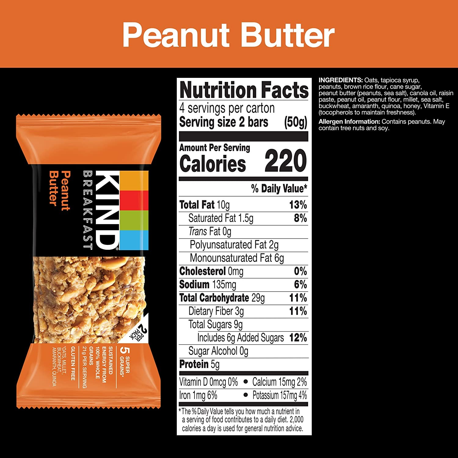 KIND Breakfast Bars - Peanut Butter - 8 Adet