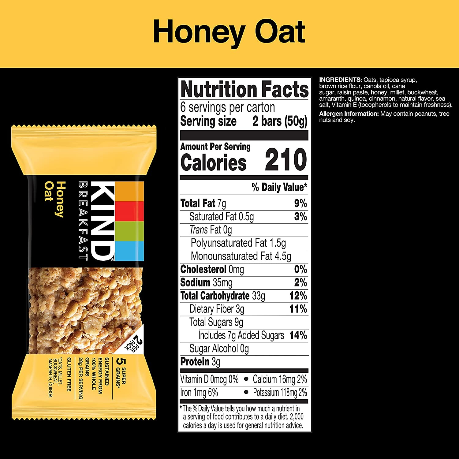 KIND Breakfast Bars - Honey Oat - 6 Adet