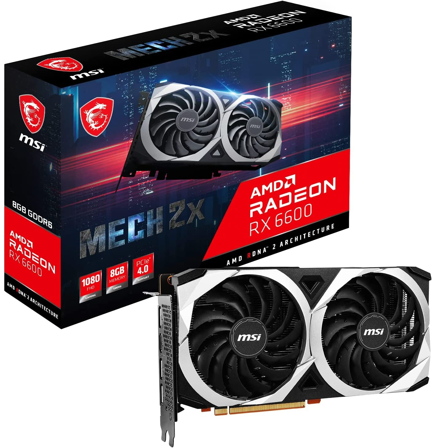 MSI Gaming AMD Radeon RX 6600 128-bit 8GB GDDR6 Dual Torx Fans FreeSync DirectX 12 VR Ready Graphics Card