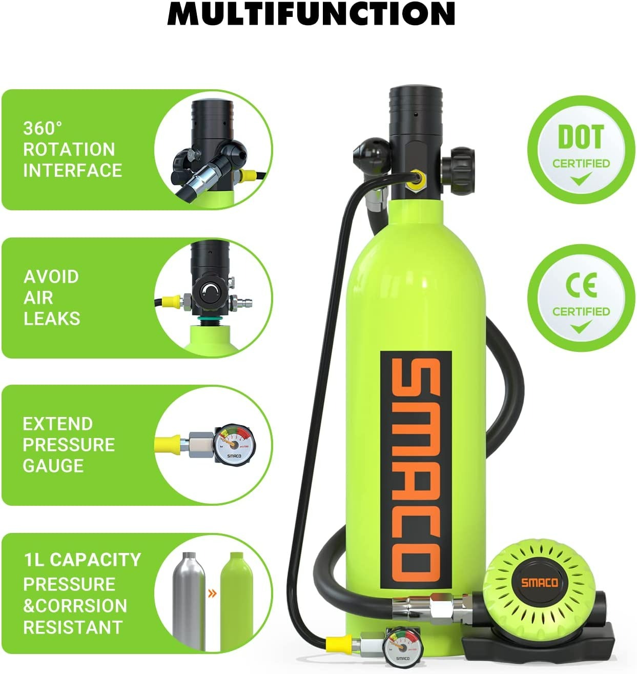 Smaco Scuba Tank Diving Gear for Diver 1L Mini Scuba Tank