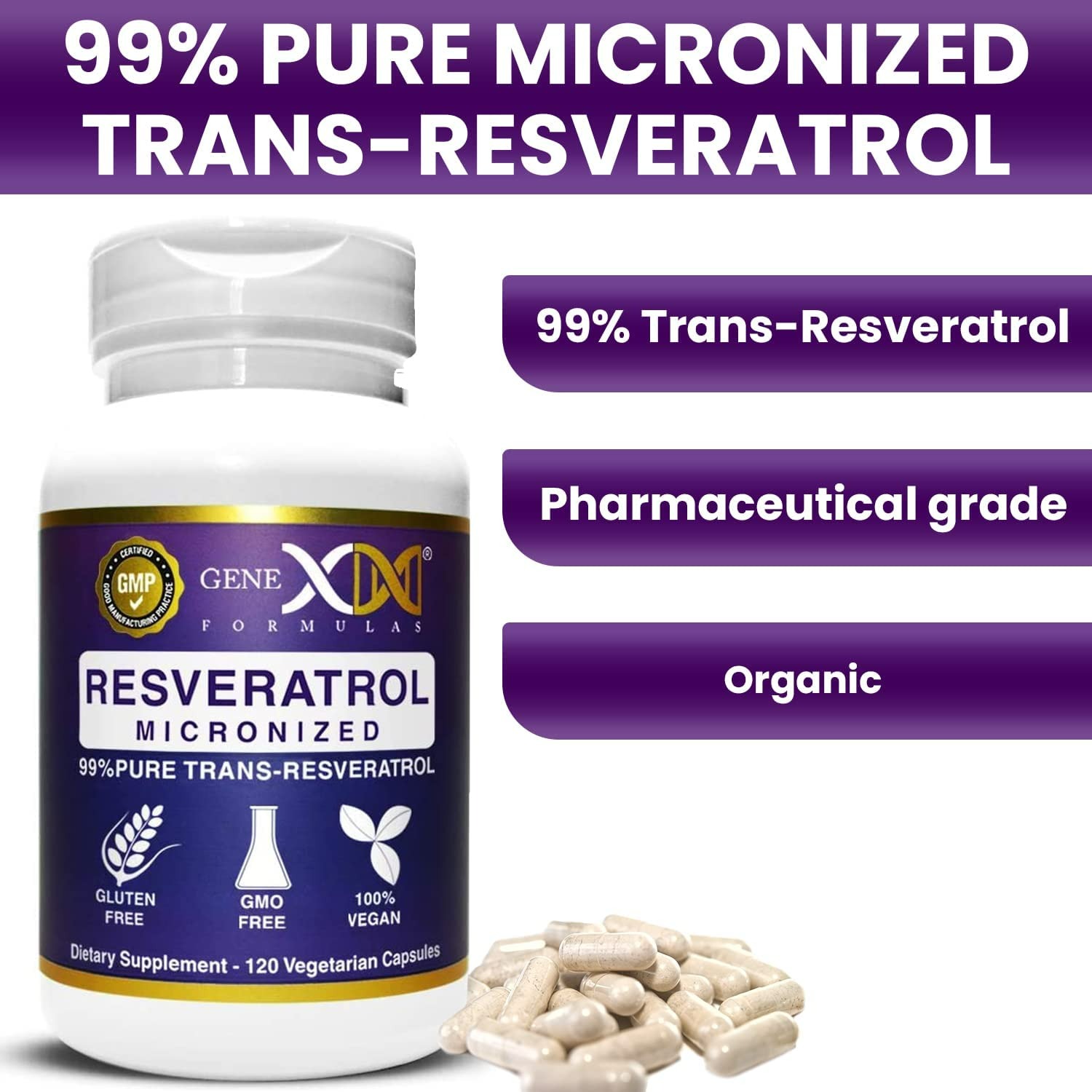 Genex 99% Micronized Trans-Resveratrol with BioPerine for Absorption 1000 mg  - 120 Adet