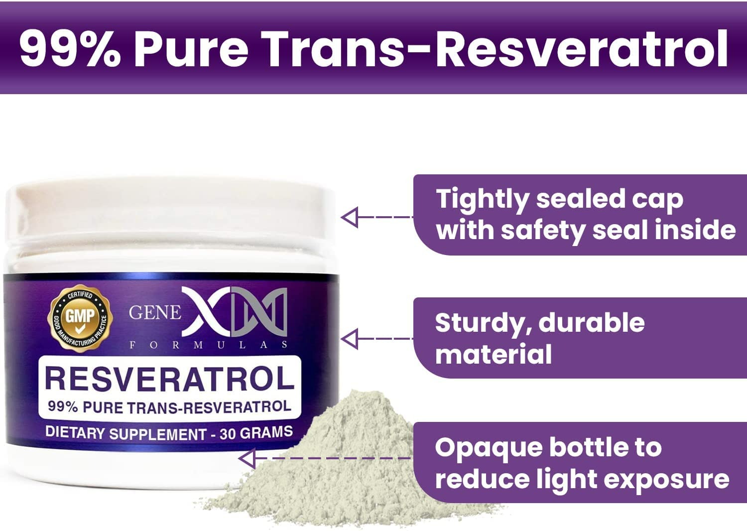 Genex 99% Micronized Trans-Resveratrol Powder - 1000 Mg - 30 Günlük