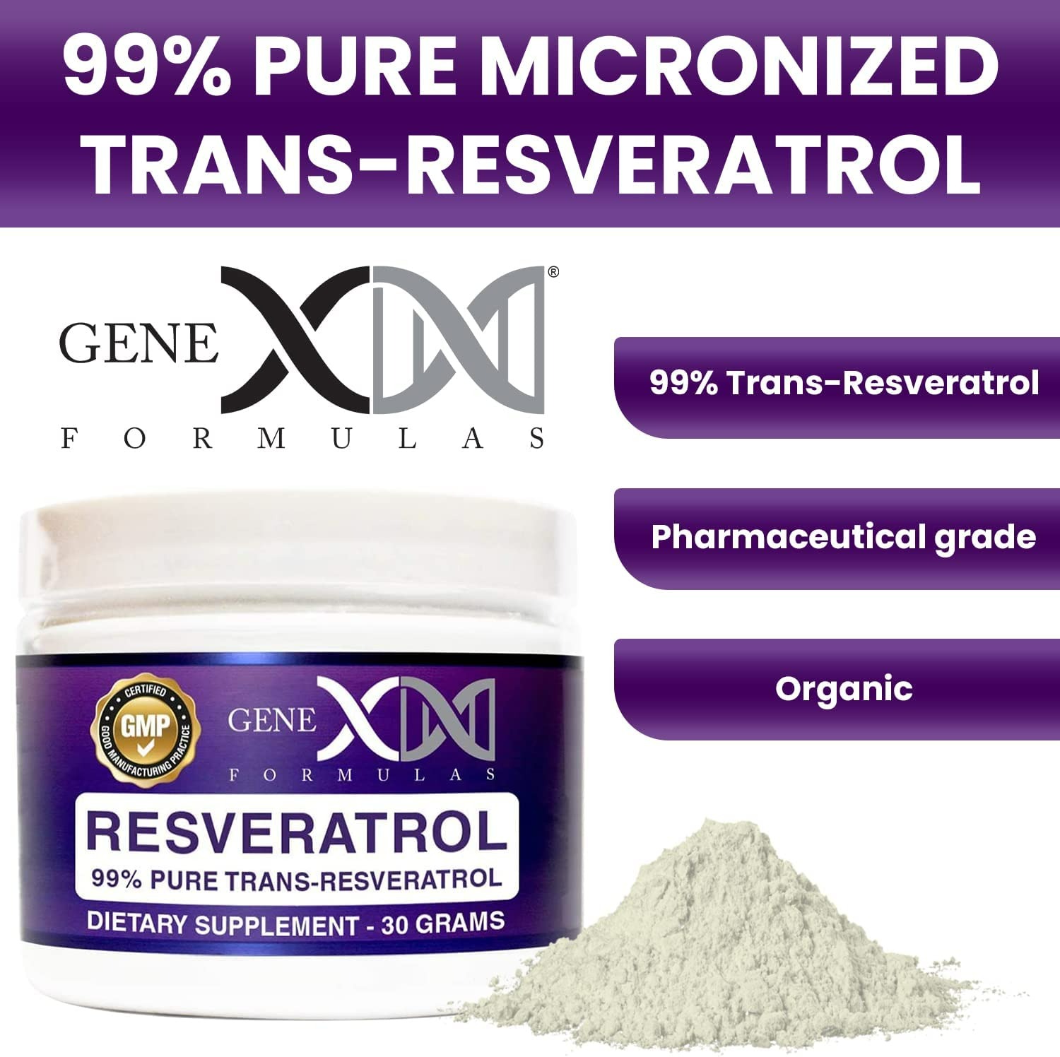 Genex 99% Micronized Trans-Resveratrol Powder - 1000 Mg - 30 Günlük