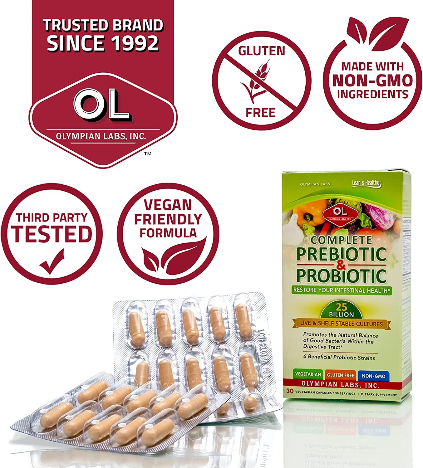 Olympian Labs Complete Prebiotic and Probiotic Supplement - 30 Adet