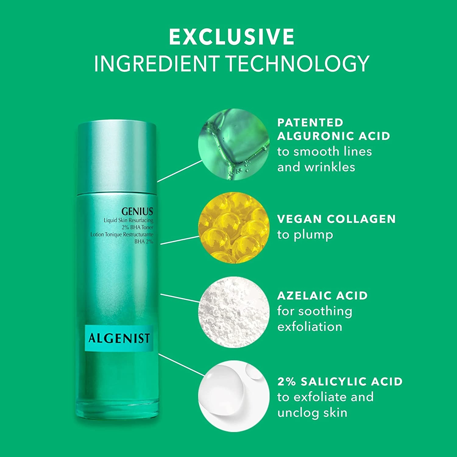 Algenist Genius Liquid Skin Resurfacing 2% BHA Toner - 3.4 Fl Oz