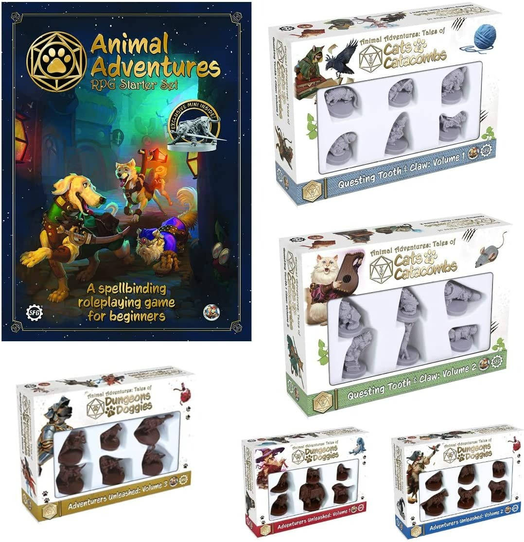 Animal Adventures Bundle Starter Set Plus Dog Miniatures Volume 1-3 and Cat Miniatures Volume 1-2 - 6 Adet