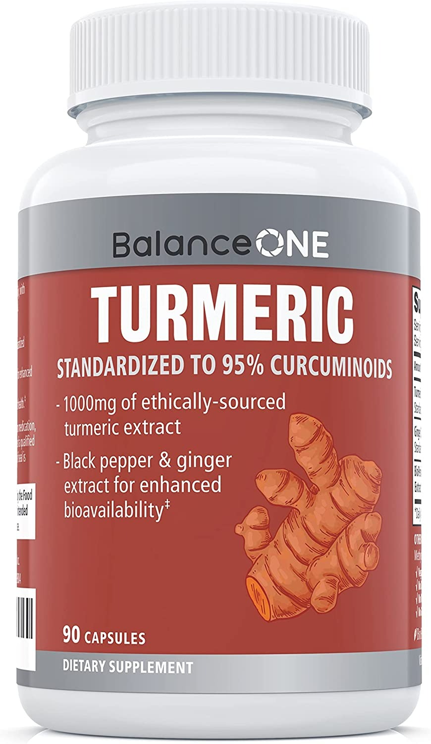 Balance One Turmeric Extract 1000 mg Ethically Sourced Turmeric Curcumin - 90 Adet