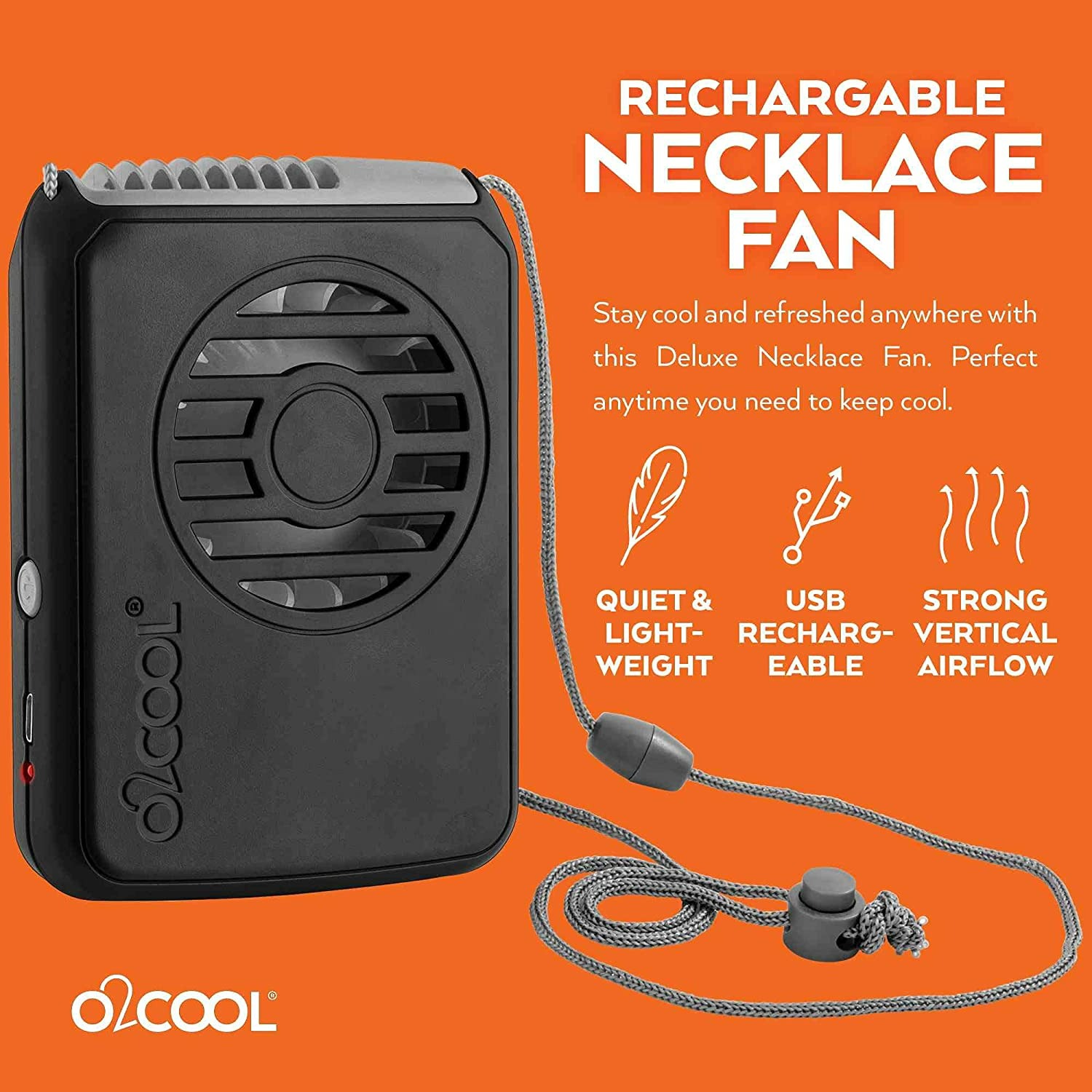 O2COOL Rechargeable Necklace Fan - Black