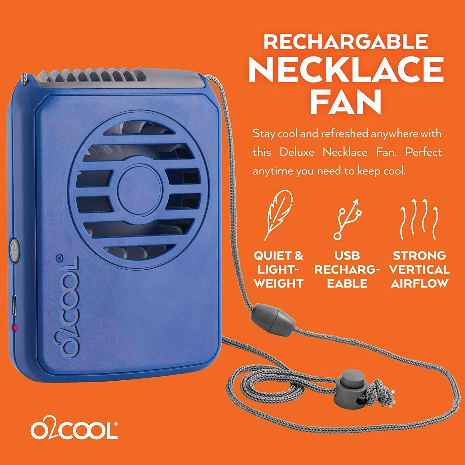 O2COOL Rechargeable Necklace Fan - Blue