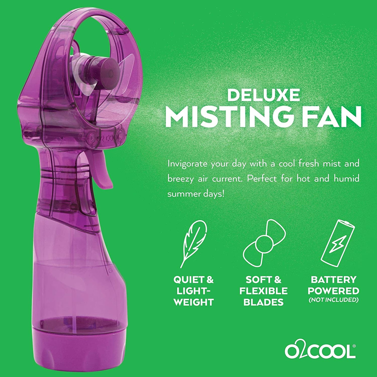 O2COOL Deluxe Handheld Battery Powered Water Misting Fan - 2 Adet - Purple