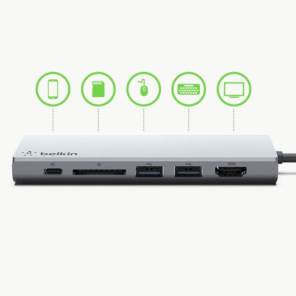 Belkin USB-C Hub, 5-in-1 MultiPort Docking Station